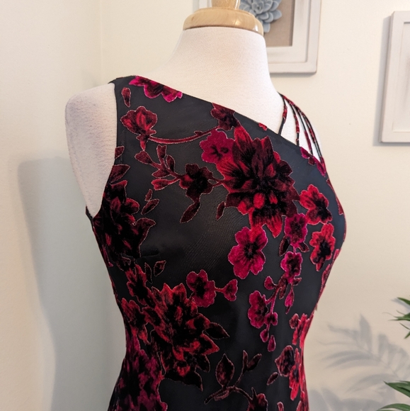 Evan Picone Velvet Floral Evening Dress Black Multicolor Size 6 - Picture 7 of 11